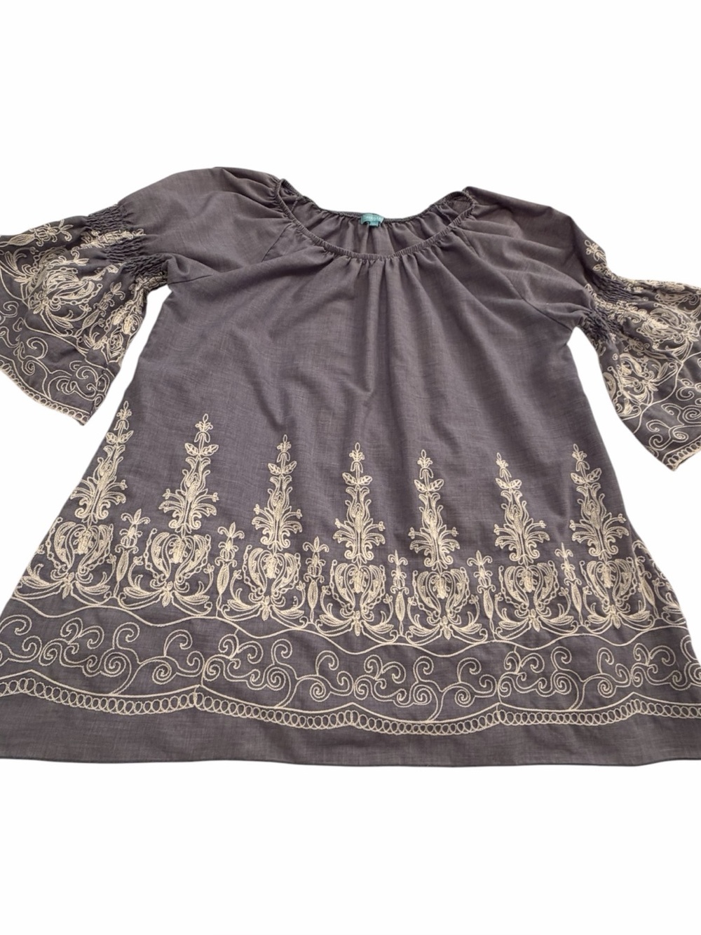 Country Living smock tunic blouse-Chambray-Embroidered-Size XL